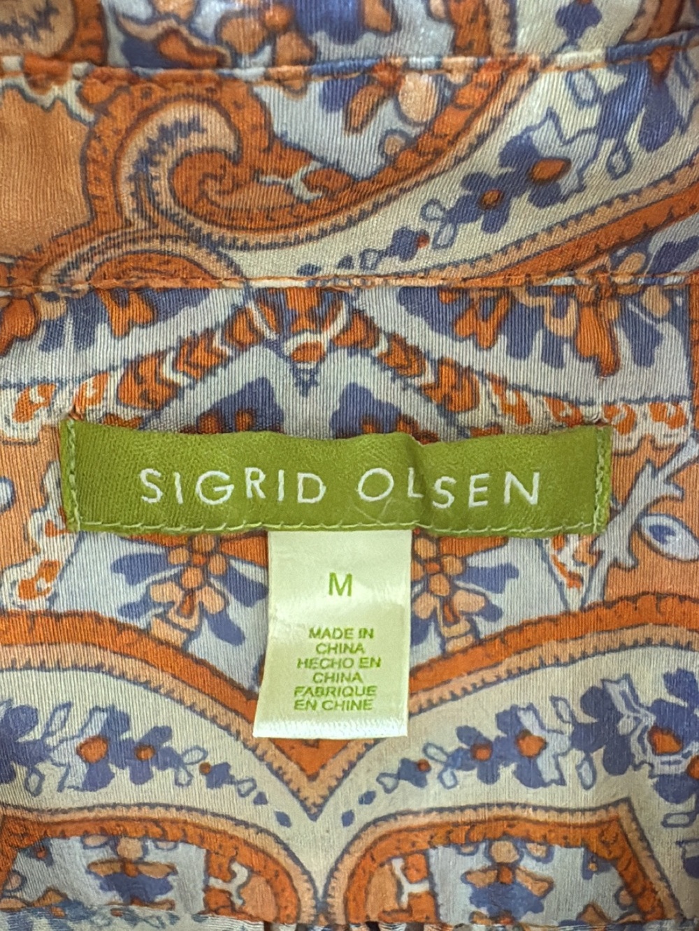 Sigrid Olsen Orange Paisley Button-Down with Blue Accents - Picture 2 of 5